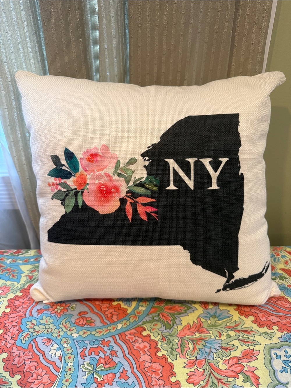 NY State Floral Accent Pillow